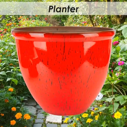 VFM e-Store Red Plastic Garden Planter Tub, W: 33.2 cm, D: 39.5 cm, H: 40.0 cm – 2
