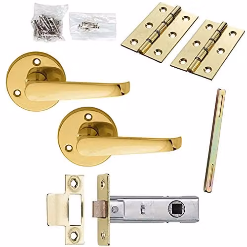 Loops Brass Victorian Scroll Door Handle and Latch Pack with Round Rose