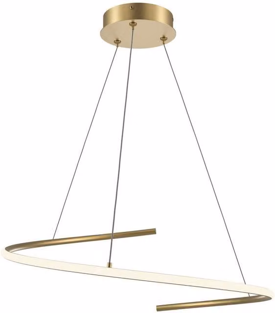Netlighting Curve Modern LED Pendant Ceiling Light with Adjustable Brass and Gold/Black Finish and White Shade, 2100lm
