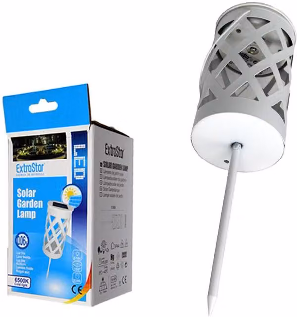 ExtraStar White Solar Garden Post Lantern with Cool White Light
