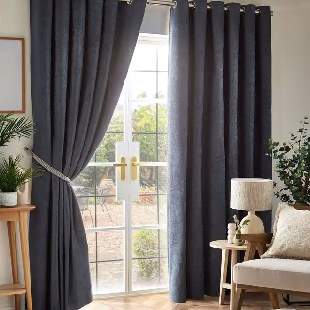 Luxor Living Chenille Blackout Eyelet Curtains in Anthracite, Pair, Width: 229 cm, Drop: 229 cm
