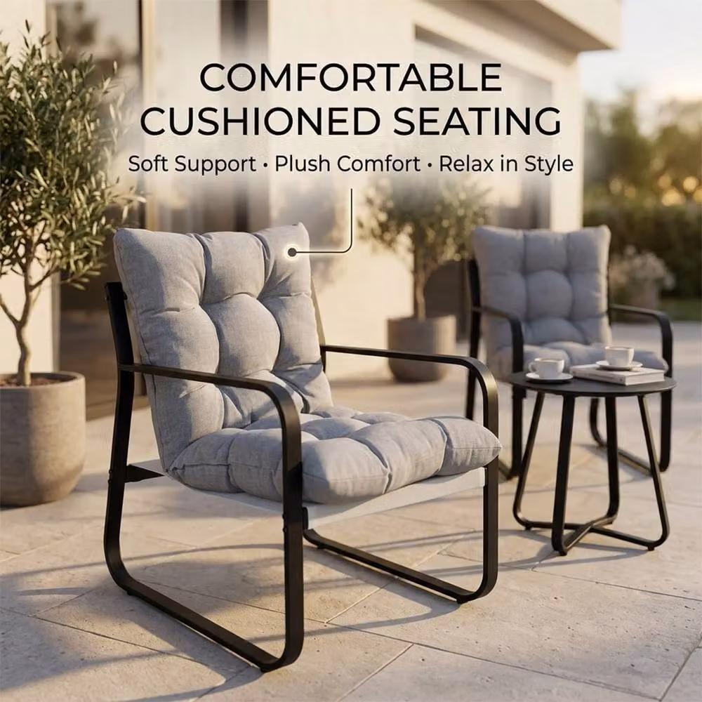Alivio 3-Piece Modern Metal Outdoor Patio Bistro Set in Grey and Black – 5