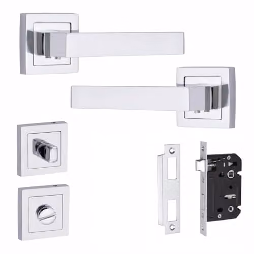 Golden Grace Delta Bathroom Door Handles with Square Rose in Chrome and Silver