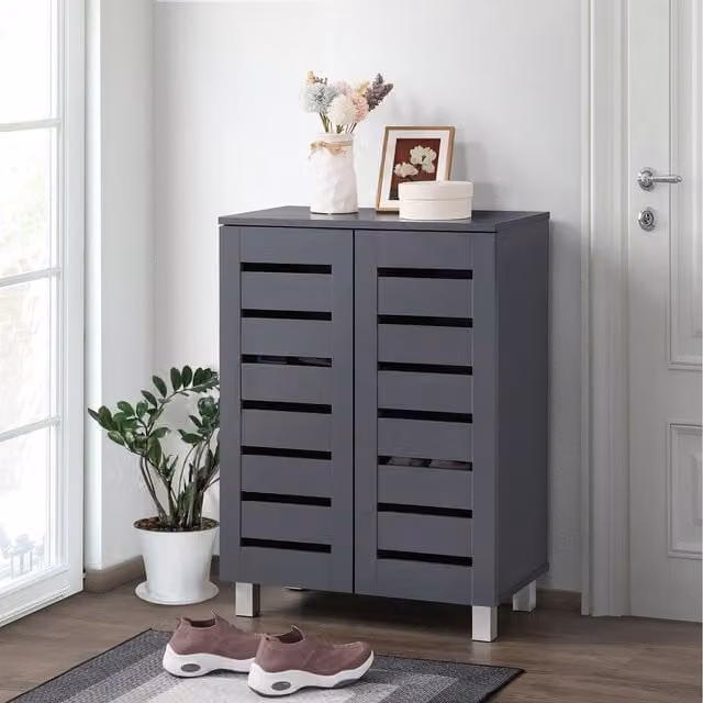 Swish Furniture Euston Modern 2 Door Shoe Storage Cabinet in Dark Grey