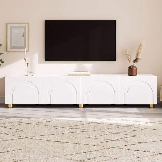 Merax Modern 4 Door TV Unit Lowboard in White with Metal Legs, W: 180 cm, D: 35 cm, H: 40 cm – 1