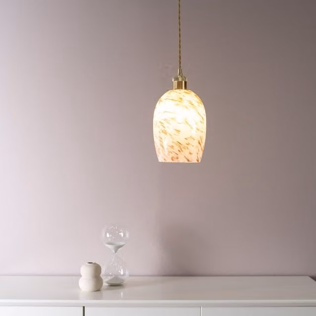 ValueLights White Confetti Glass Easy Fit Pendant Light Shade with Gold Fitting, Shade Width: 16.3 cm