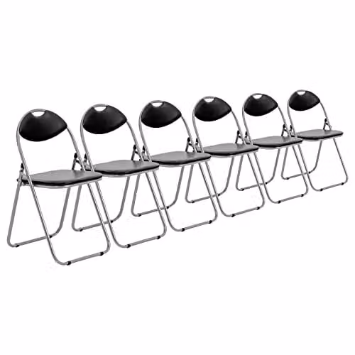 Harbour Housewares 6 Pack Padded Folding Chairs in Black with Metal Frame and Synthetic Leather Seats