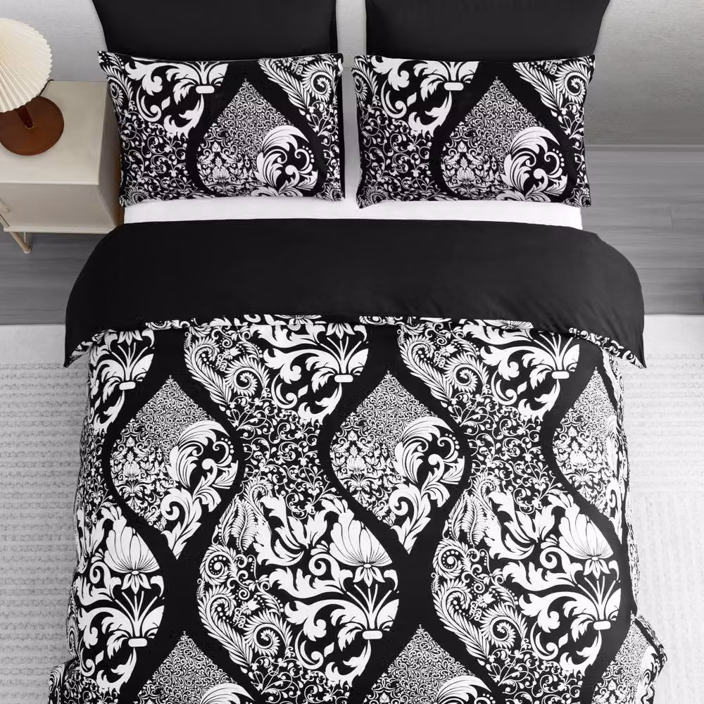 Pamposh Reversible Microfibre Duvet Cover and Pillowcase Set in Black and White, Single Size – 4