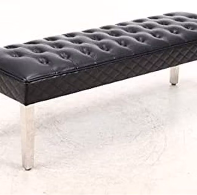 Modernique Rebecca Black Leather Upholstered Straight Dining Bench, Width: 155 cm