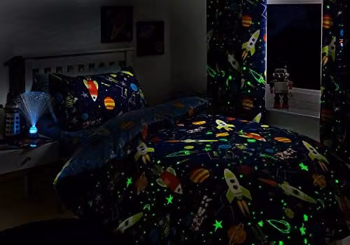 Bedlam Supersonic Glow In The Dark Stars Duvet Cover and Pillowcase Set, Blue, W/D/H: 150 x 120 x 70 cm – 2