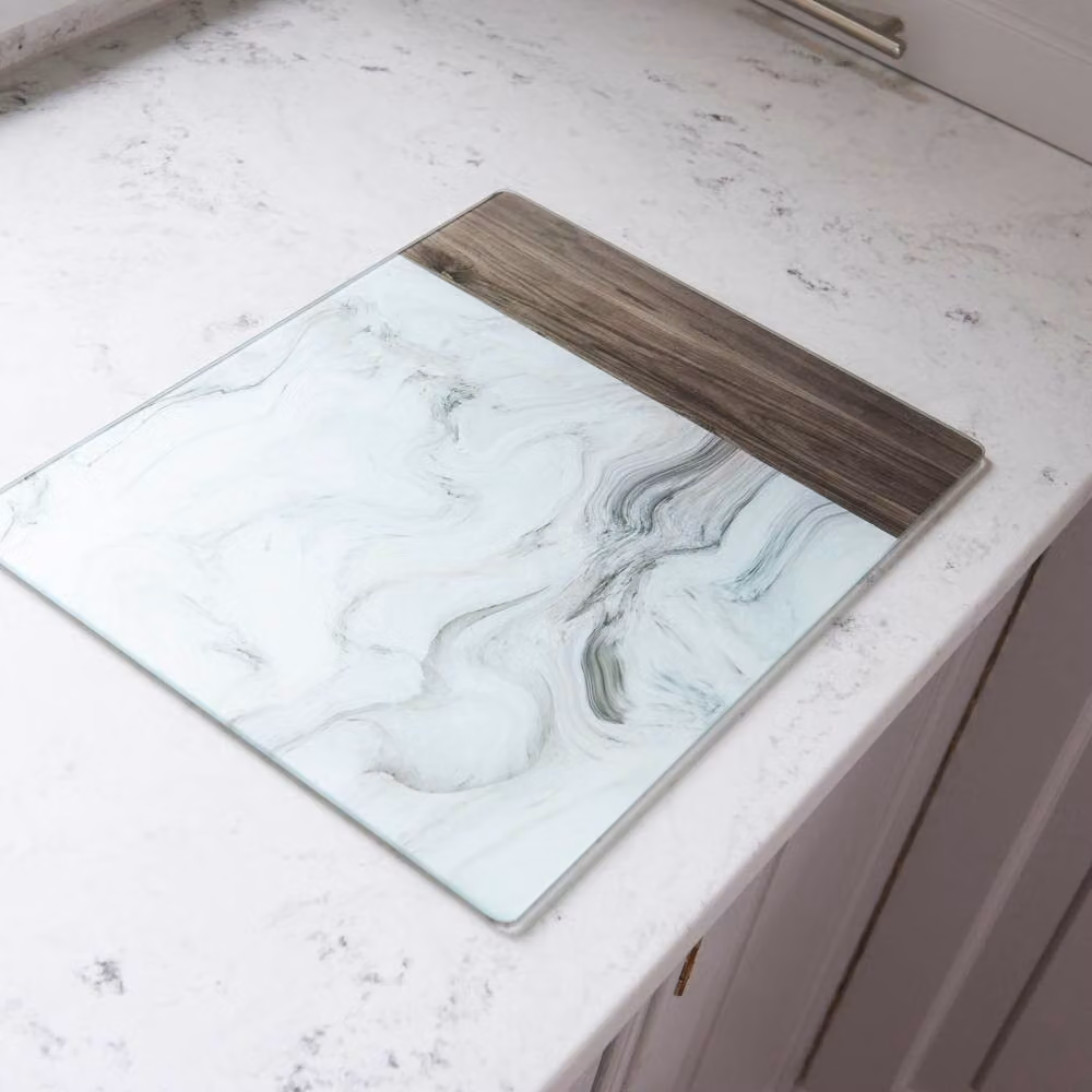 Creative Tops Premium Glass Worktop Protector in White and Grey Marble and Wood Design, W: 40 cm, D: 30 cm – 4