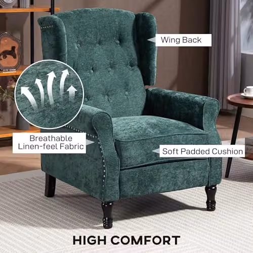 HOMCOM Vintage Recliner Armchair in Green with Solid Wood Frame – 5