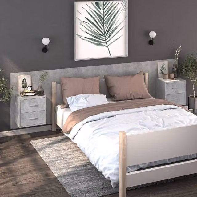 Berkfield Home Wall-mounted Bedside Cabinets, 2 Piece Set, Concrete Grey
