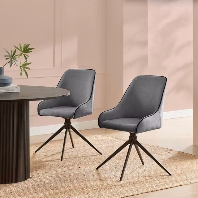 FurnitureboxUK Beaumont Grey Fabric Swivel Dining Chairs, Set of 2 – 1