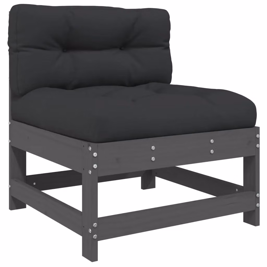 Berkfield Home Middle Sofa with Cushions in Grey Solid Pine Wood – 2