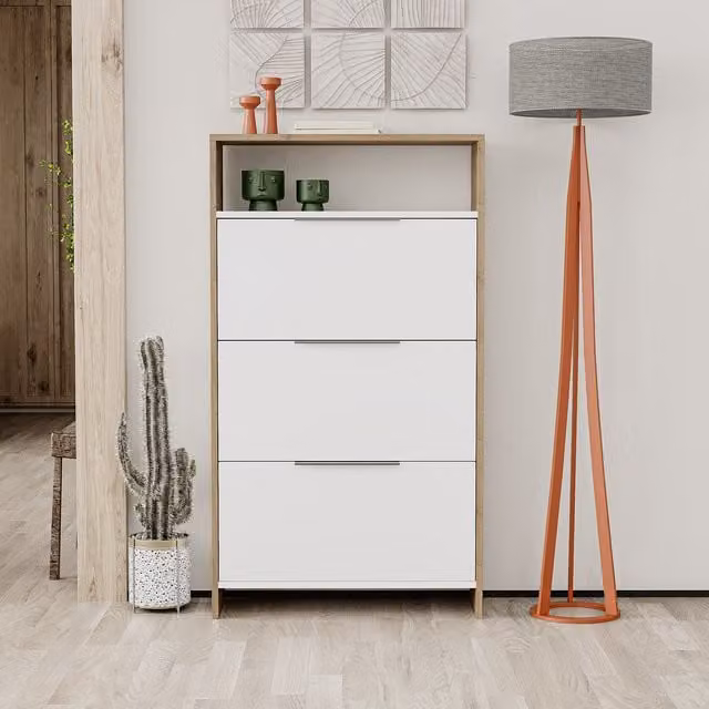 Decortie Modern Freestanding Shoe Rack in Brown and White