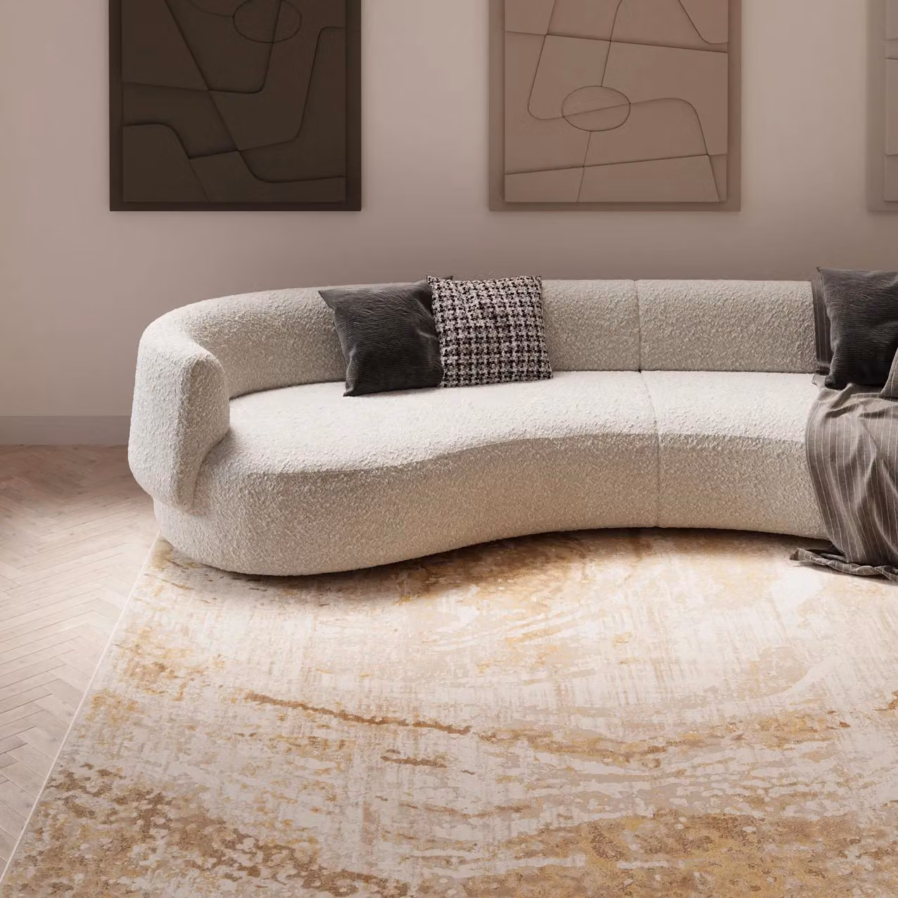 Kukoon Modern Abstract Living Room Area Rug in Cream Beige Distressed Marble, W: 240 cm, L: 330 cm – 2