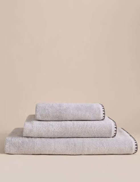 M&S Egyptian Cotton Dove Grey Fluffy Towel with Embroidered Border