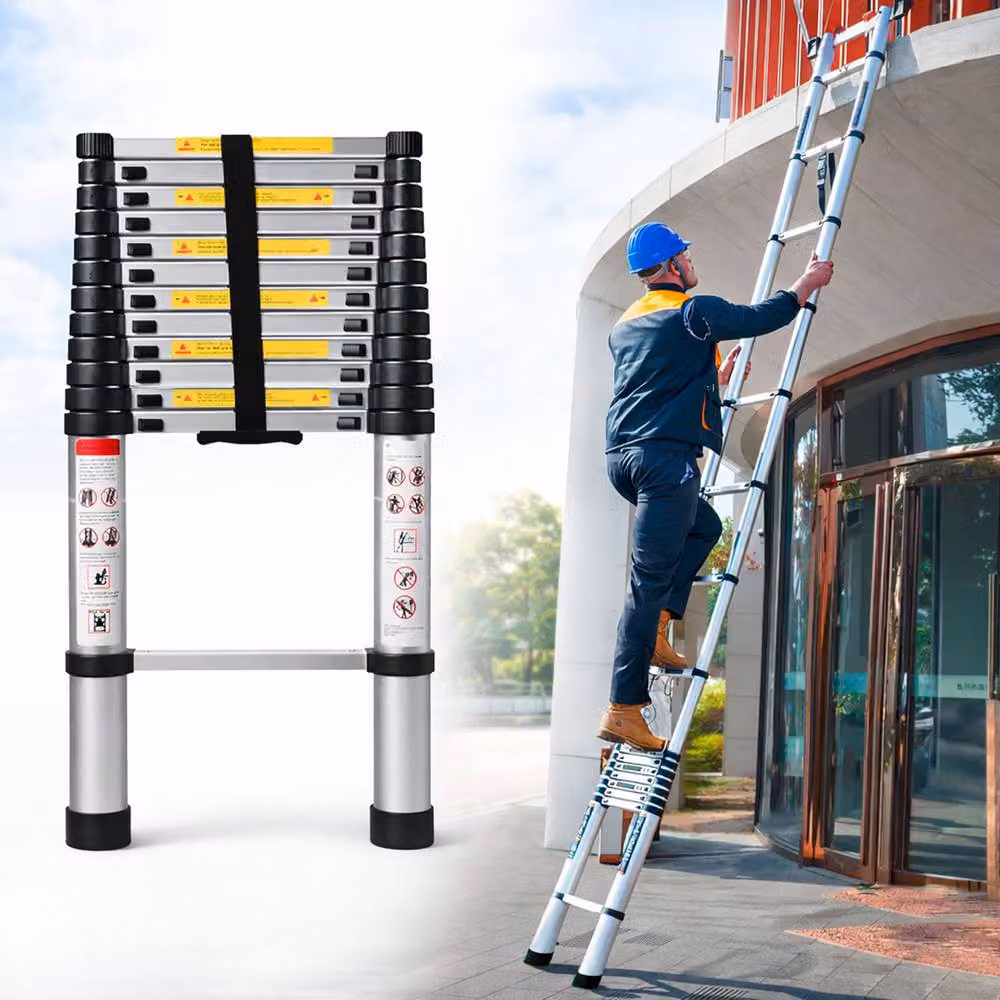 Neo Black Steel Foldable Telescopic Ladder, 3.8m – 6