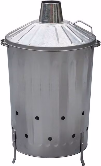 Simpa 90L Galvanised Steel Incinerator with Flip Lid in Metallic Silver – 1