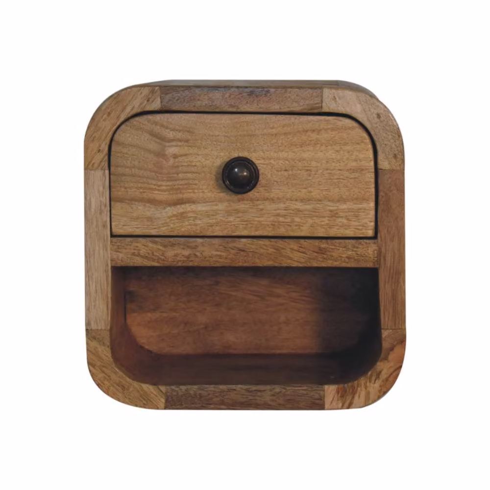Wyld Haus Cagliari Mini Curved Mango and Oak Wood Bedside Table with Shelf in Brown – 2