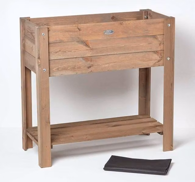 Homescapes Brown Wooden Raised Bed Planter, Height: 78 cm