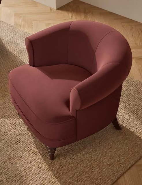 M&S Joan Dusty Pink Velvet Tub Accent Chair with Armrests and Solid Wood Frame
