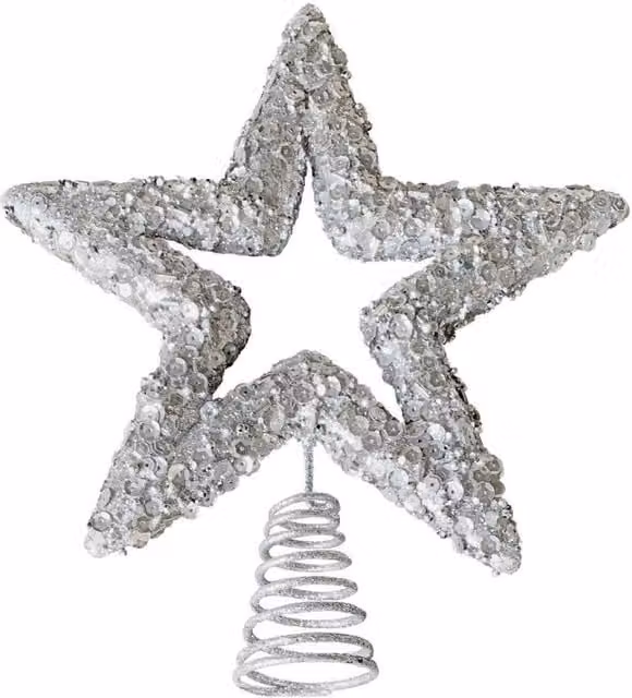 KDMD Silver Glitter Star Christmas Tree Topper, 2 Pack