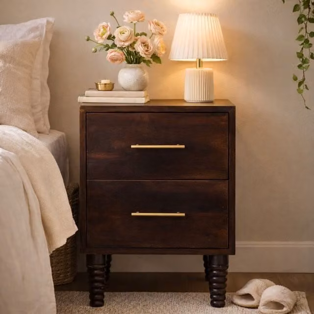 Artisan Furniture Spindle Modern Mango Wood Bedside Table in Brown