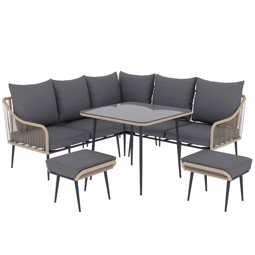 STILVORA 6-Piece Modern Sofa Set with Steel Frame in Grey and Light Brown – 3