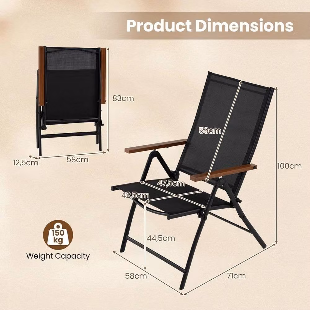 KORVIXA Set of 4 Black Portable Outdoor Folding Patio Dining Chairs with Armrests – 2