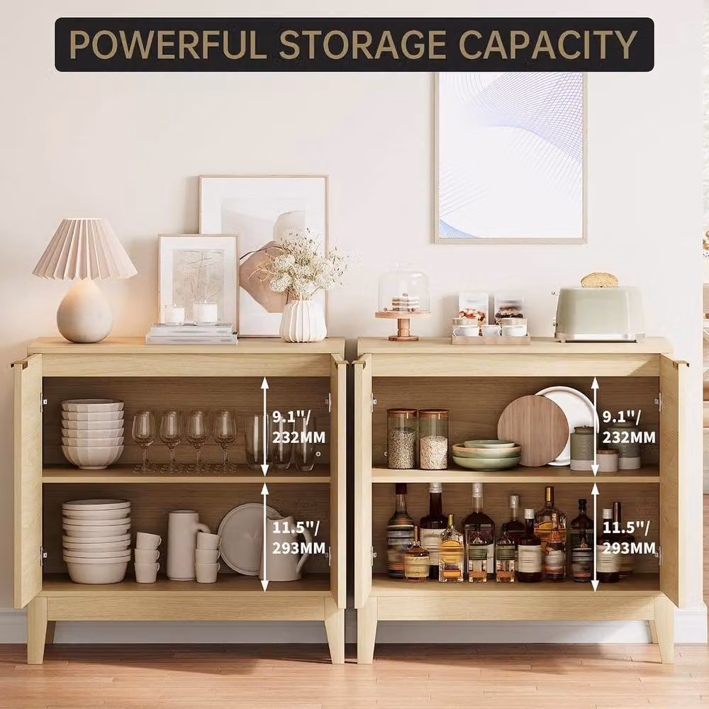 London Boutique Modern Fluted Sideboard Cabinet in Beige Oak, W/D/H: 80 x 40 x 80 cm – 5