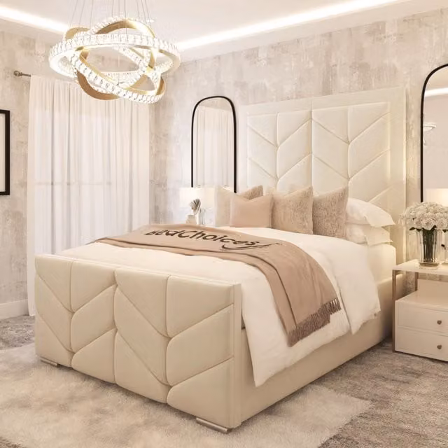 Bed Choices Sydney Premium Super King Ottoman Bed Frame with Gas Lift Storage in Beige Velvet