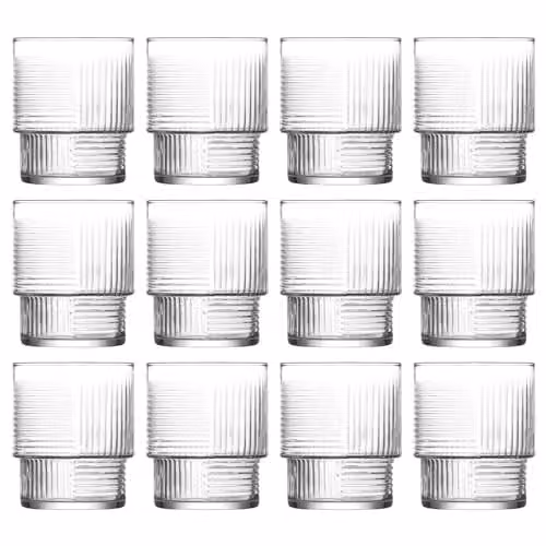 LAV Helen Stackable Cut Glass Whisky Tumbler Set, 12 x 230 ml, Transparent