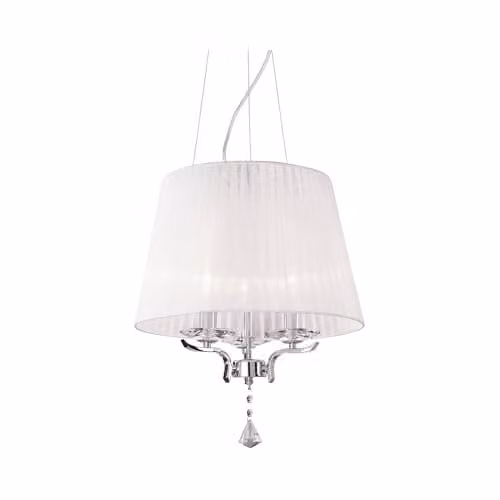 Netlighting Pegaso 3 Light Multi Arm Ceiling Pendant in Chrome and White with Crystals and Organza Shade, E14, Height Adjustable: 120 cm, Width: 40 cm, Depth: 40 cm