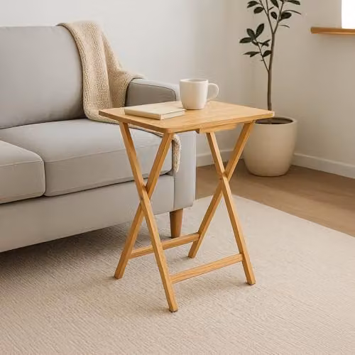 Home Vida Folding Snack Table in Natural Pine, H 67 x W 48 x D 37 cm – 2