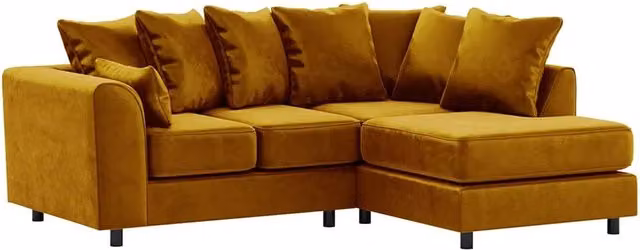 Furnishings For Less UK Brooklyn L Shaped Corner Sofa, 3 to 4 Seater, Right Hand Facing, Gold Plush Velvet – 1