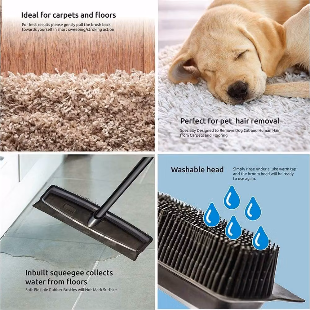 Nordara Heavy Duty Black Rubber Broom Pet Hair Remover with 1.2m Handle – 2