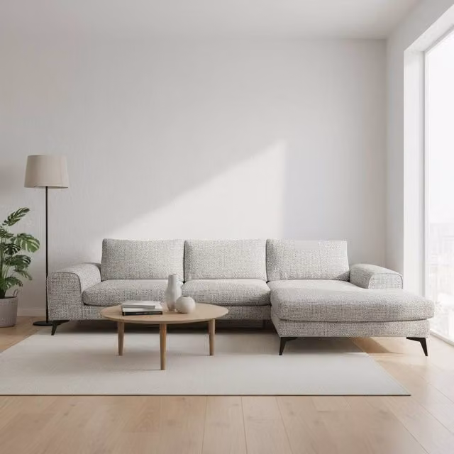 Abakus Direct Venice Chenille L-Shaped Corner Sofa in Light Grey, Right Hand Facing – 1