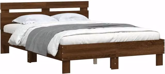 Berkfield Home Modern Oak Bed Frame with Under-Bed LED Lighting, Brown, W/D/H: 140 x 190 x 70 cm – 1