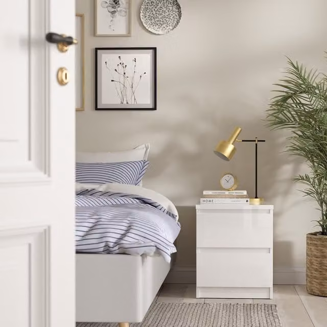 Furniture To Go Naia 2 Drawer Modern Bedside Table in White Glossy Finish