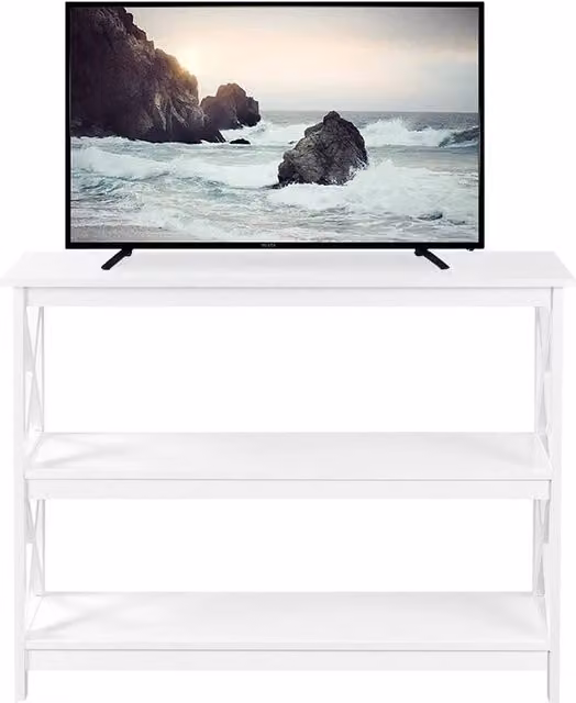 Kelvenix White 2-Tier Slim Console Table with X-Frame Design, W/D/H: 36.0 x 1.0 x 81.0 cm