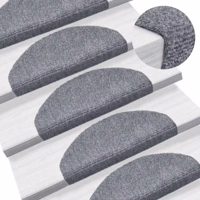Berkfield Home Self-adhesive Stair Mats, 10 Pieces, Light Grey, W/D/H: 65 x 21 x 4 cm – 1