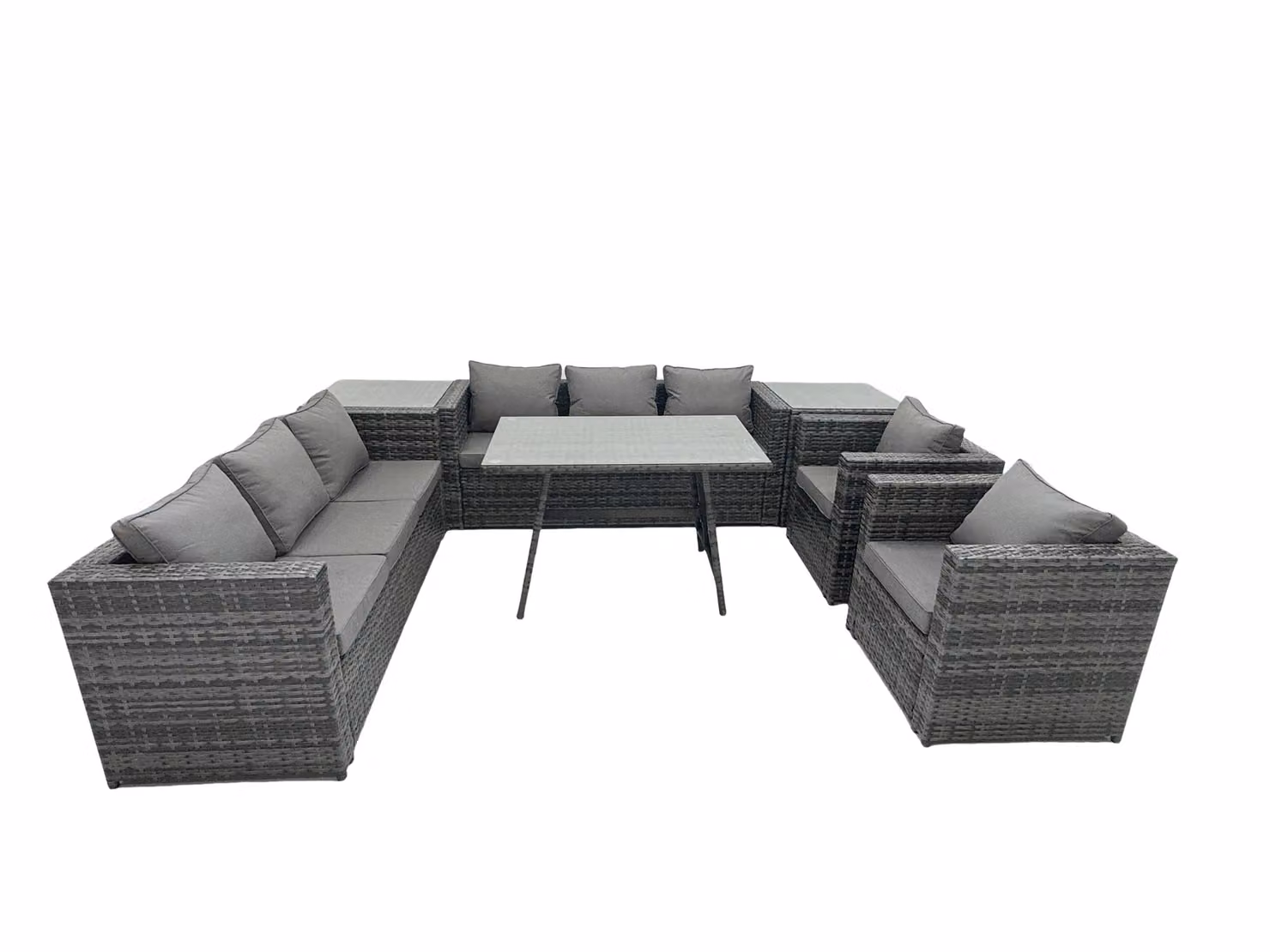 Fimous 8-Seat Rattan Dining Sofa Set with 2 Side Tables in Dark Grey – 2