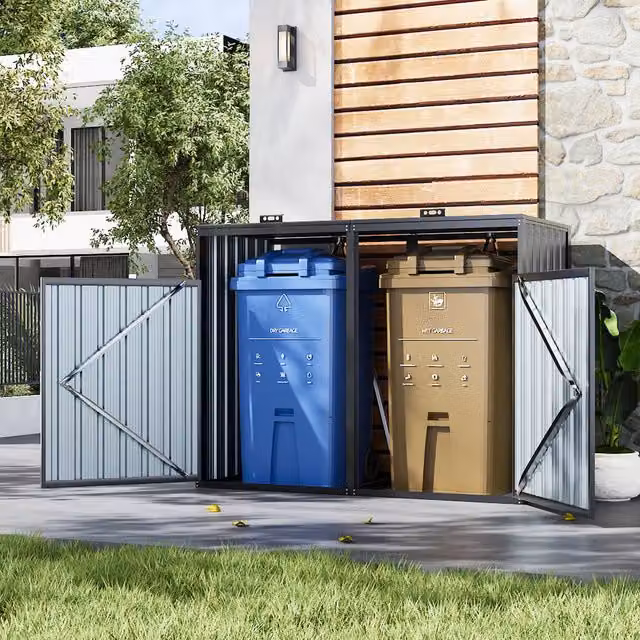 Breeins Outdoor Dustbin Storage Shed in Matt Dark Grey Galvanised Steel