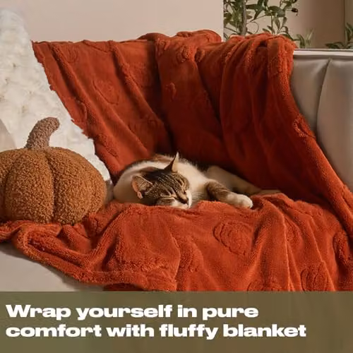 OHS Halloween Pumpkin Fleece Throw Blanket, Orange, W/D/H: 130 x 160 cm – 2