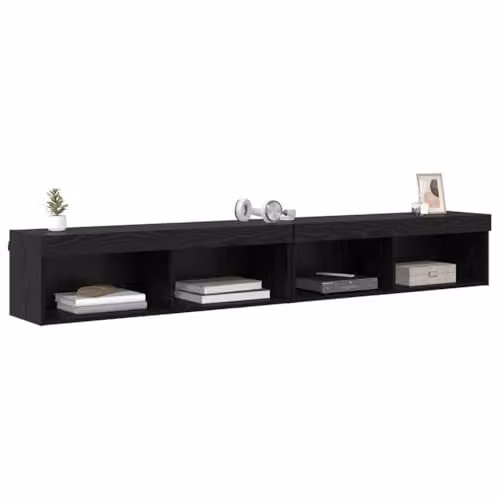 vidaXL 2-Piece Minimalist Black Oak TV Cabinet Set with Integrated Lighting and Media Compartments – 1
