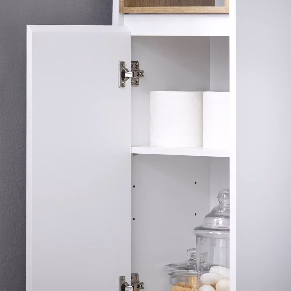 SoBuy Modern White Bathroom Tall Cabinet with Open Shelf and Hinged Doors, H 170 cm x W 30 cm x D 30 cm – 3