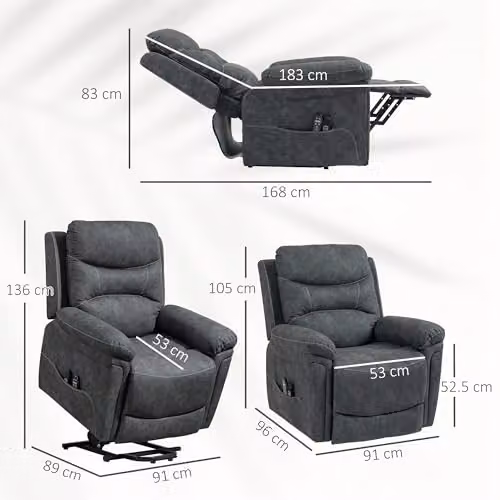 HOMCOM Power Lift Recliner Chair with Vibration Massage and Heat in Grey – 3