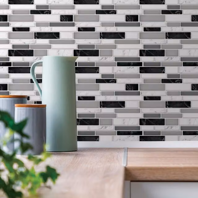 WALPLUS 3D Geometric Brick Tile Stickers in Multicolour and Grey, 36 Pack